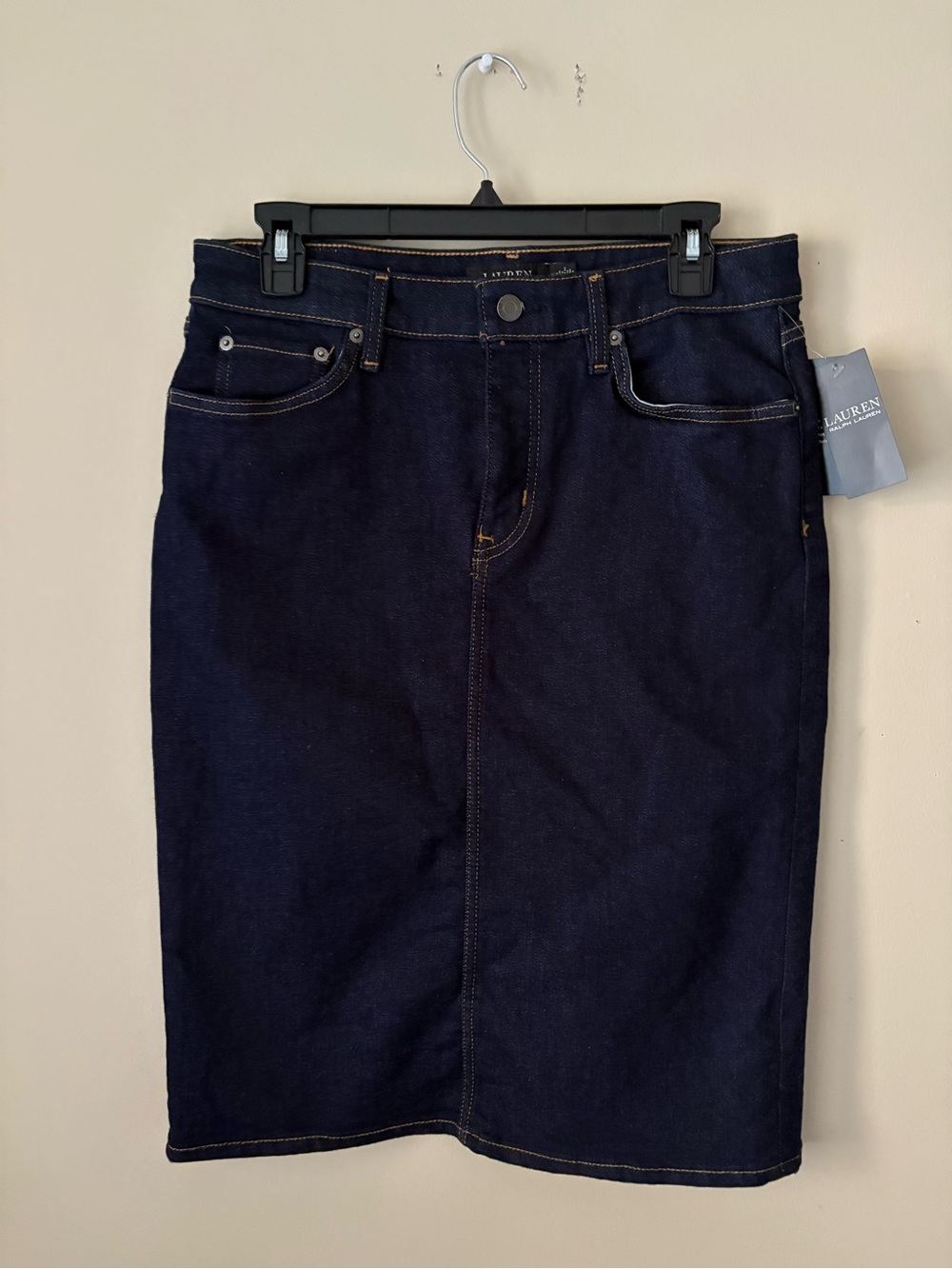 Lauren Ralph Lauren Dark Blue Stretch Denim Midi Pencil Skirt sz.8 New